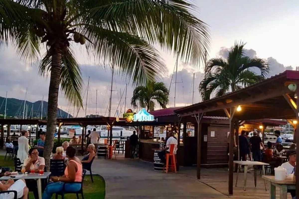 A lively waterfront bar at night, one of the after-dark things to do in St. Thomas, U.S. Virgin Islands